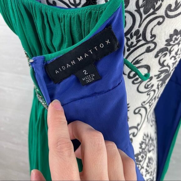 Aidan Mattox  Beaded Spaghetti Silk Fit and Flare Empire Midi Dress - Picture 9 of 11